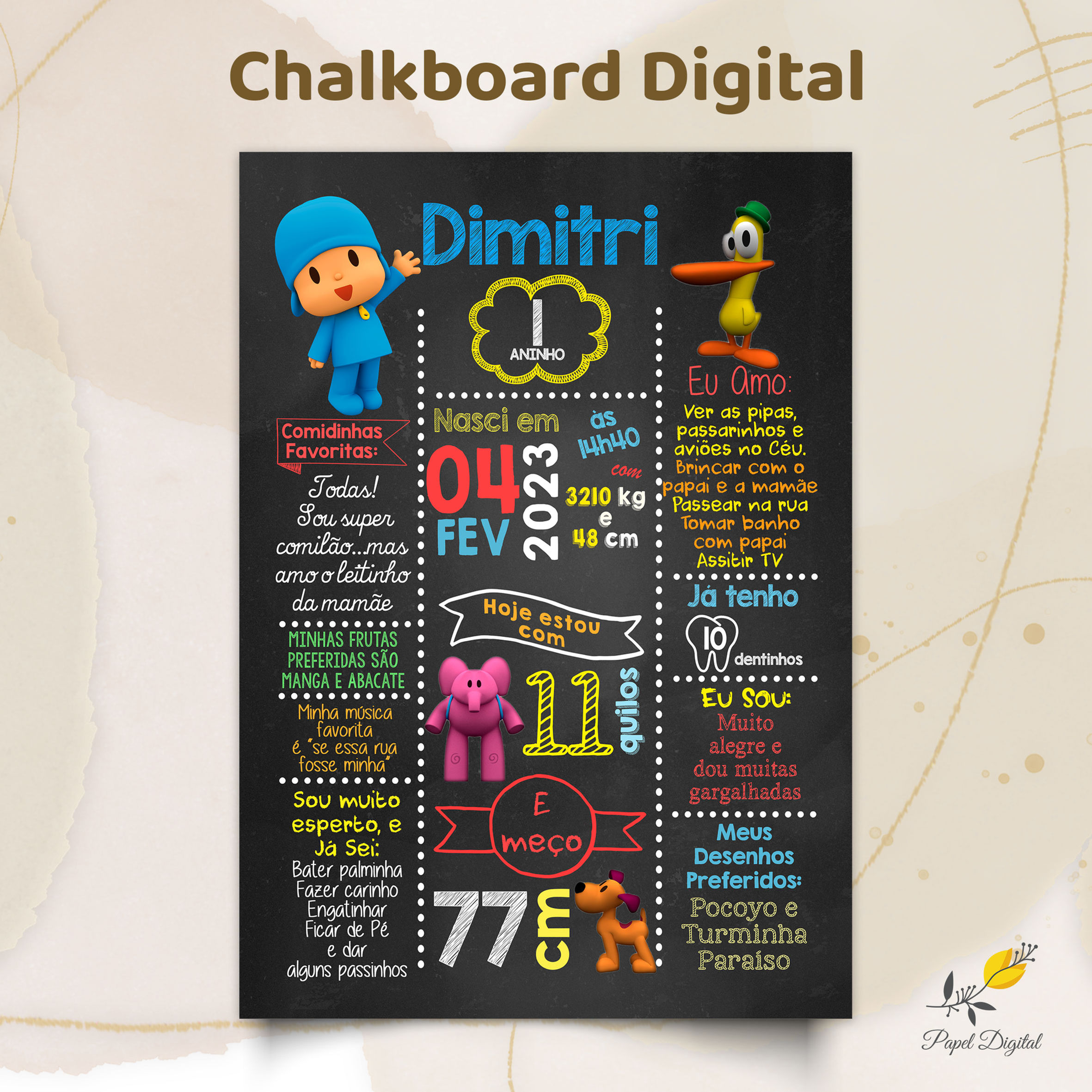 Chalkboard Digital Pocoyo Modelo 1