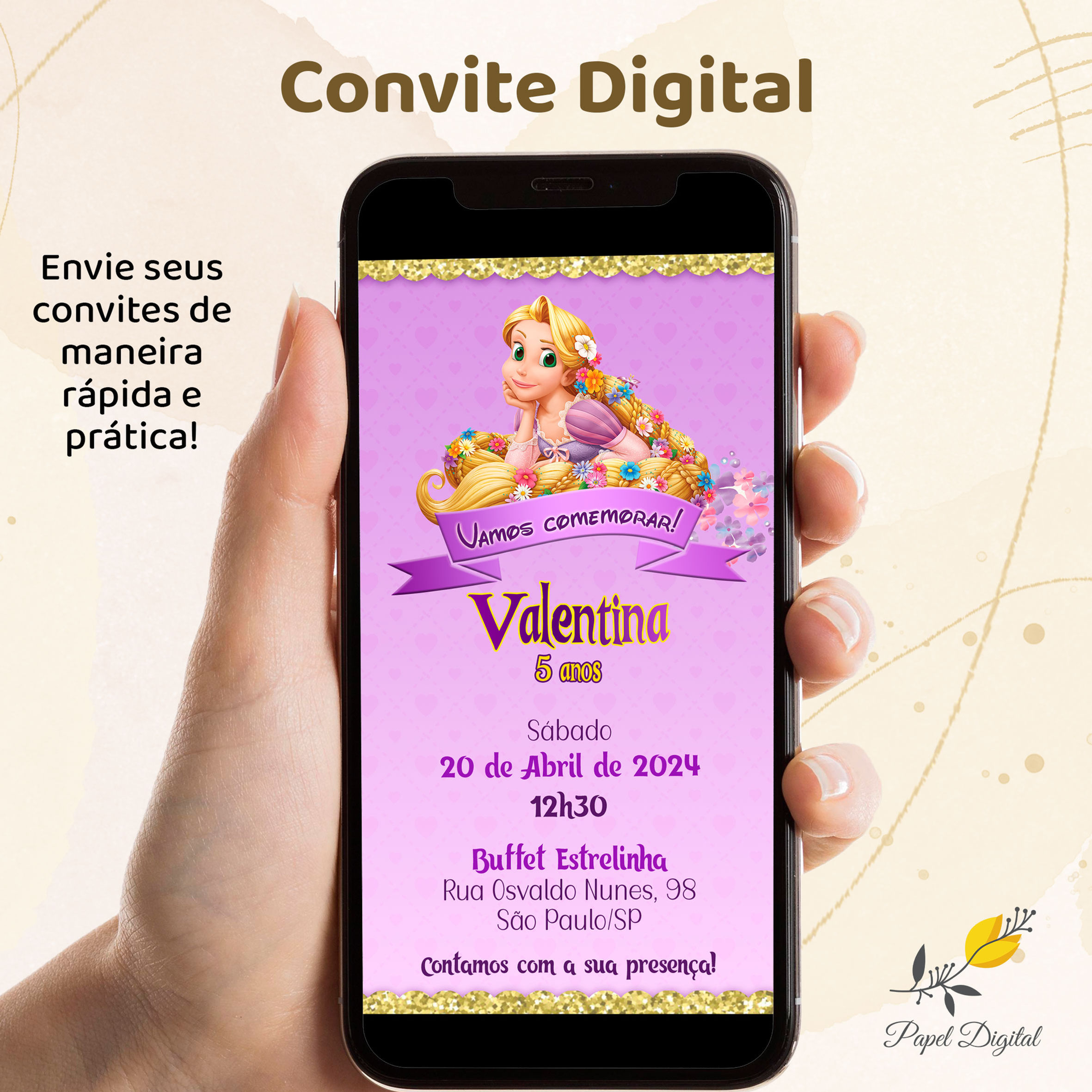 Convite Digital Rapunzel Modelo 3