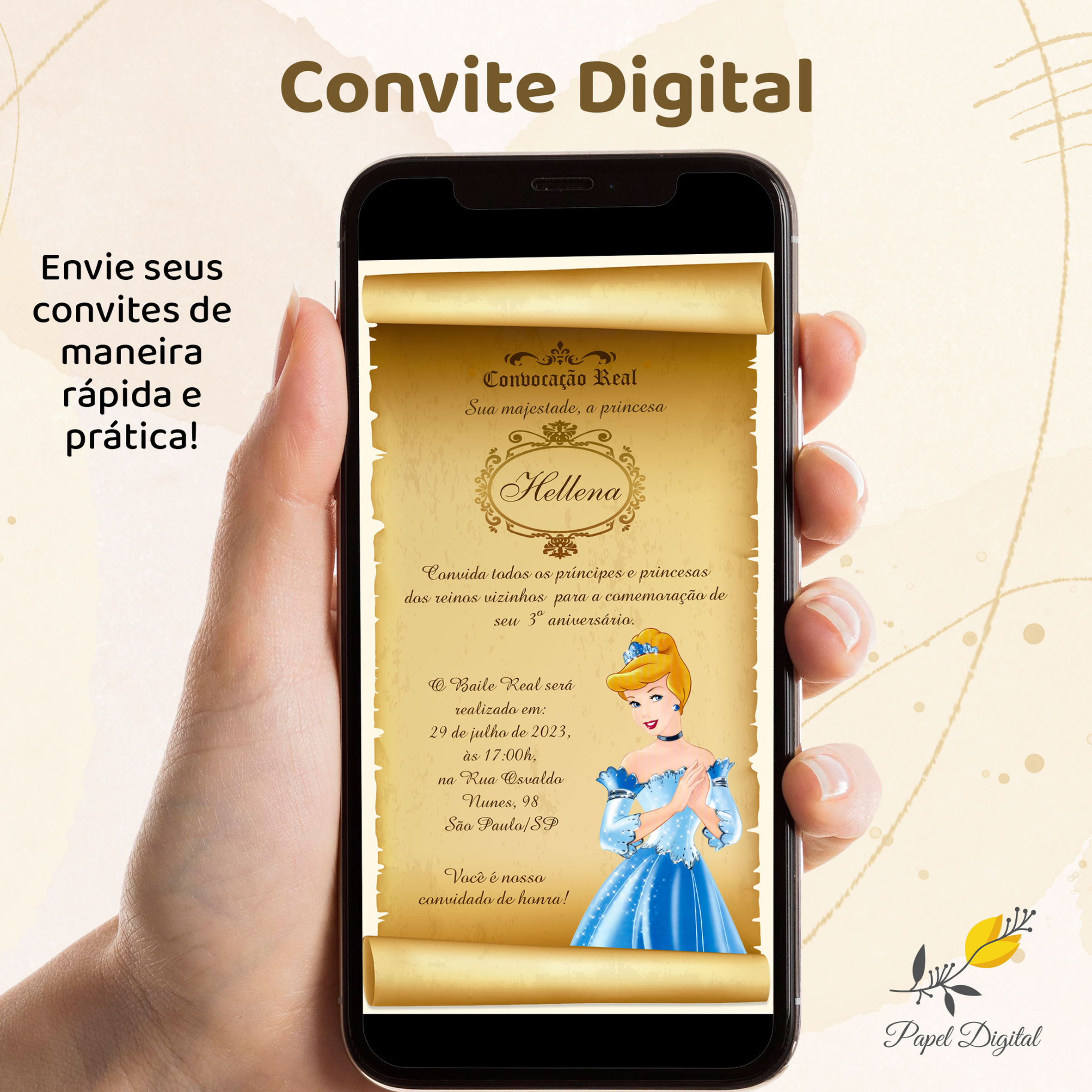 Convite Digital Cinderela Modelo 2