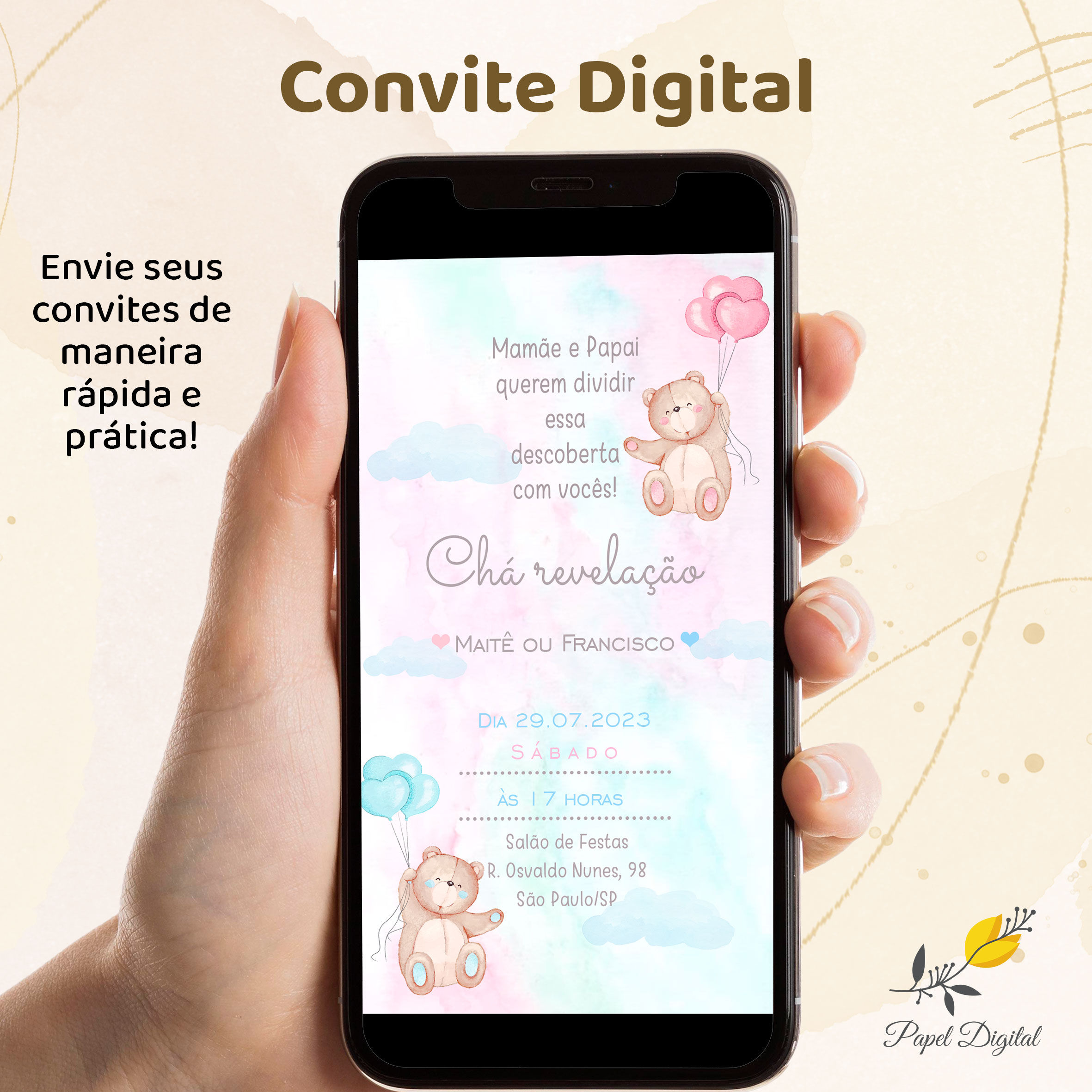 Convite Digital Chá de Revelação Modelo 9