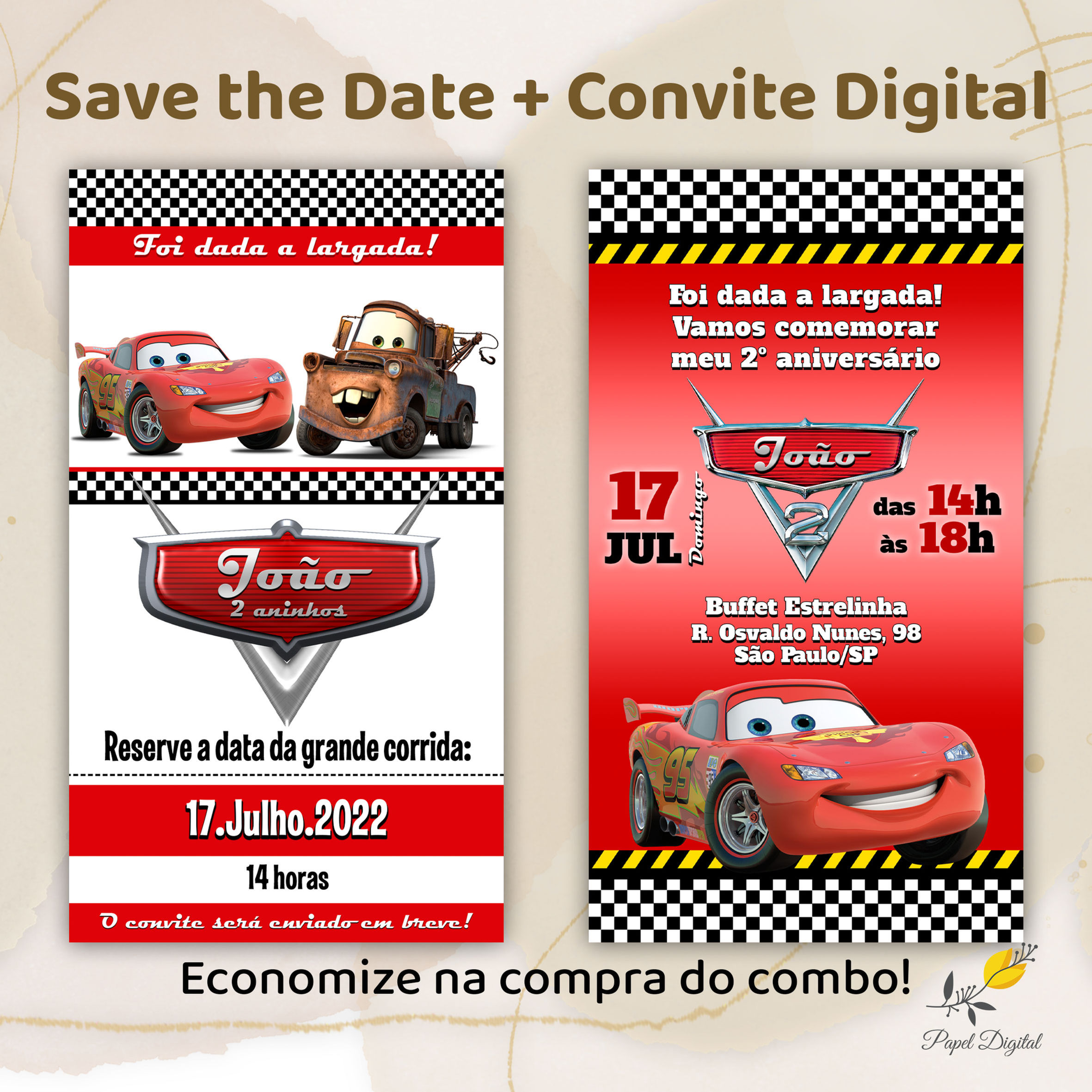 Convite + Save the Date Carros