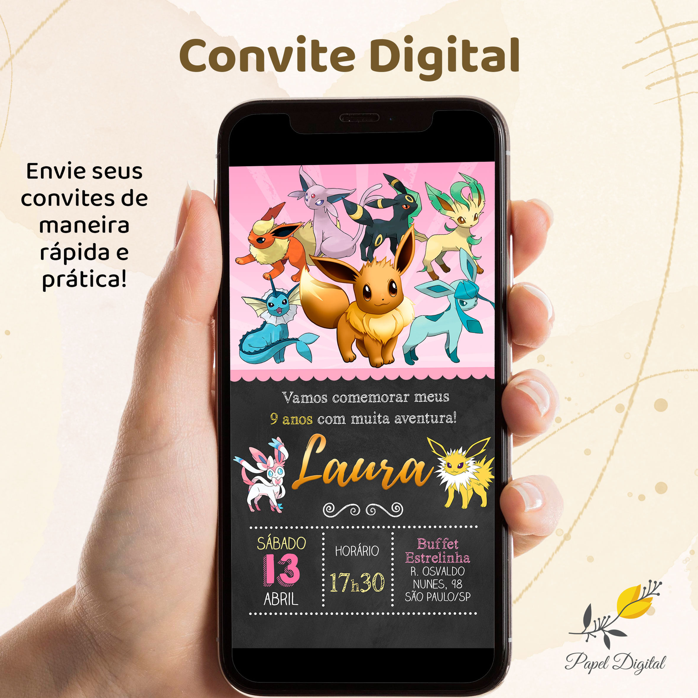 Convite Digital Pokemon Modelo 6