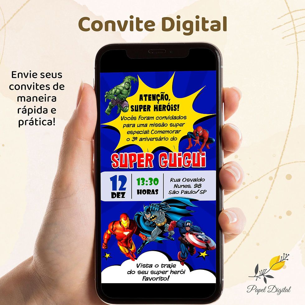 Convite Digital Super Heróis Modelo 10