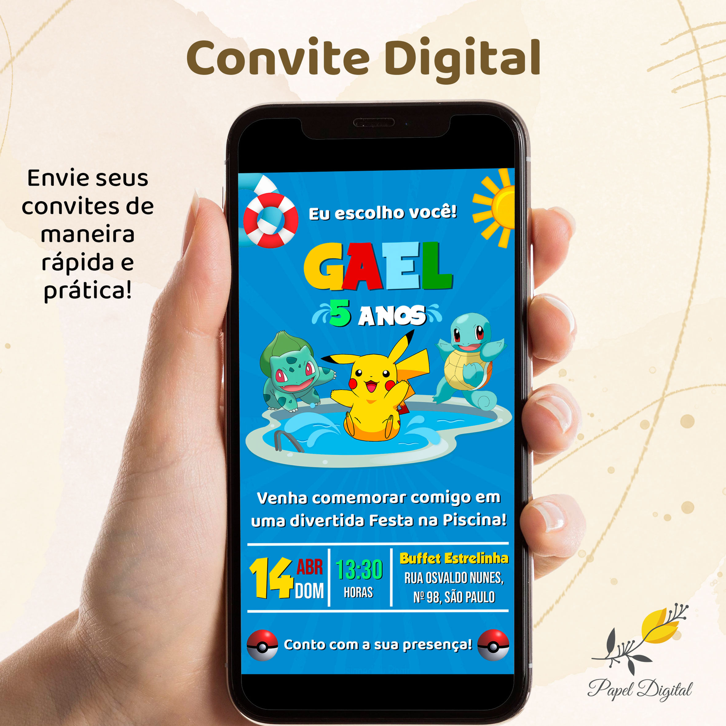 Convite Digital Pokemon Modelo 4