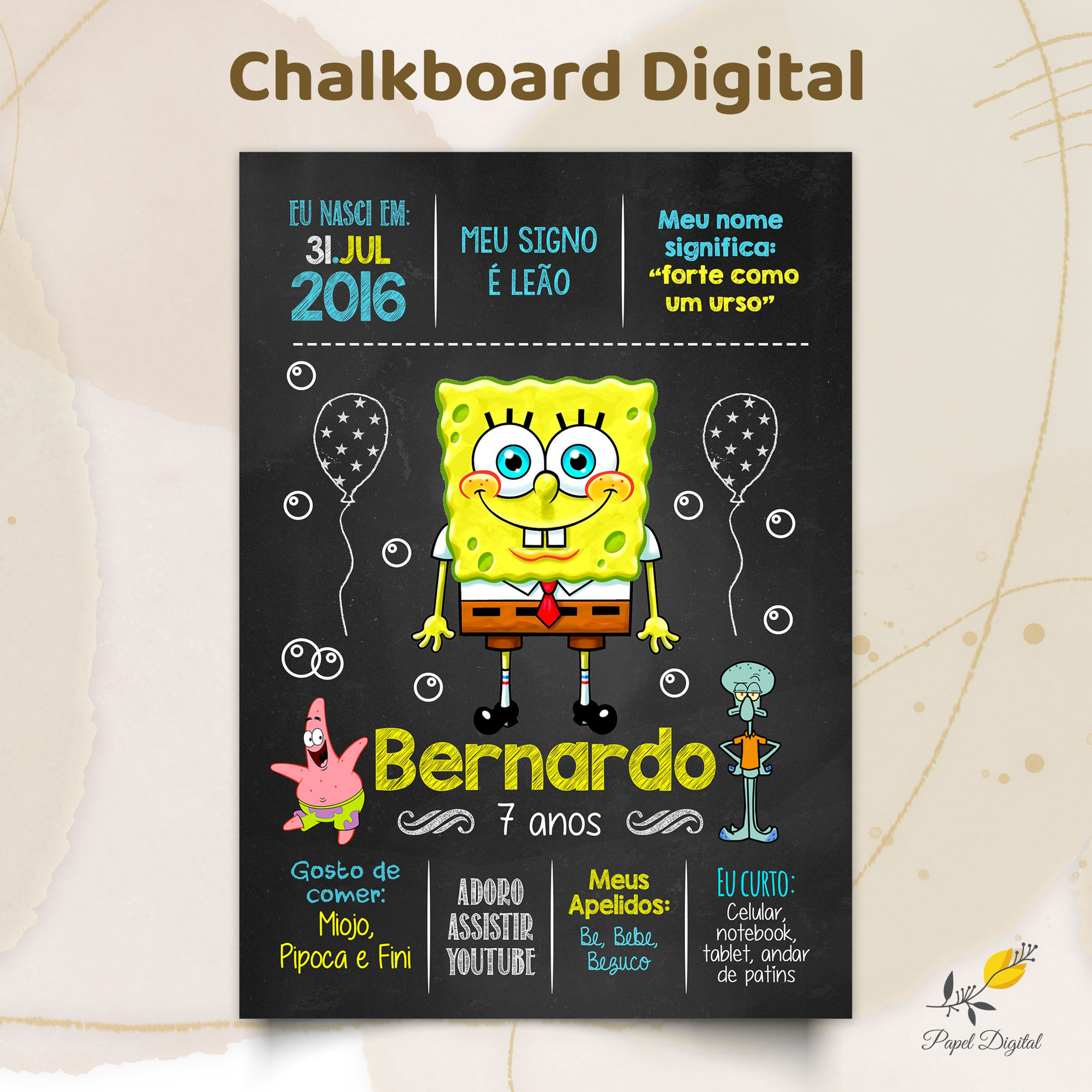 Chalkboard Digital Bob Esponja