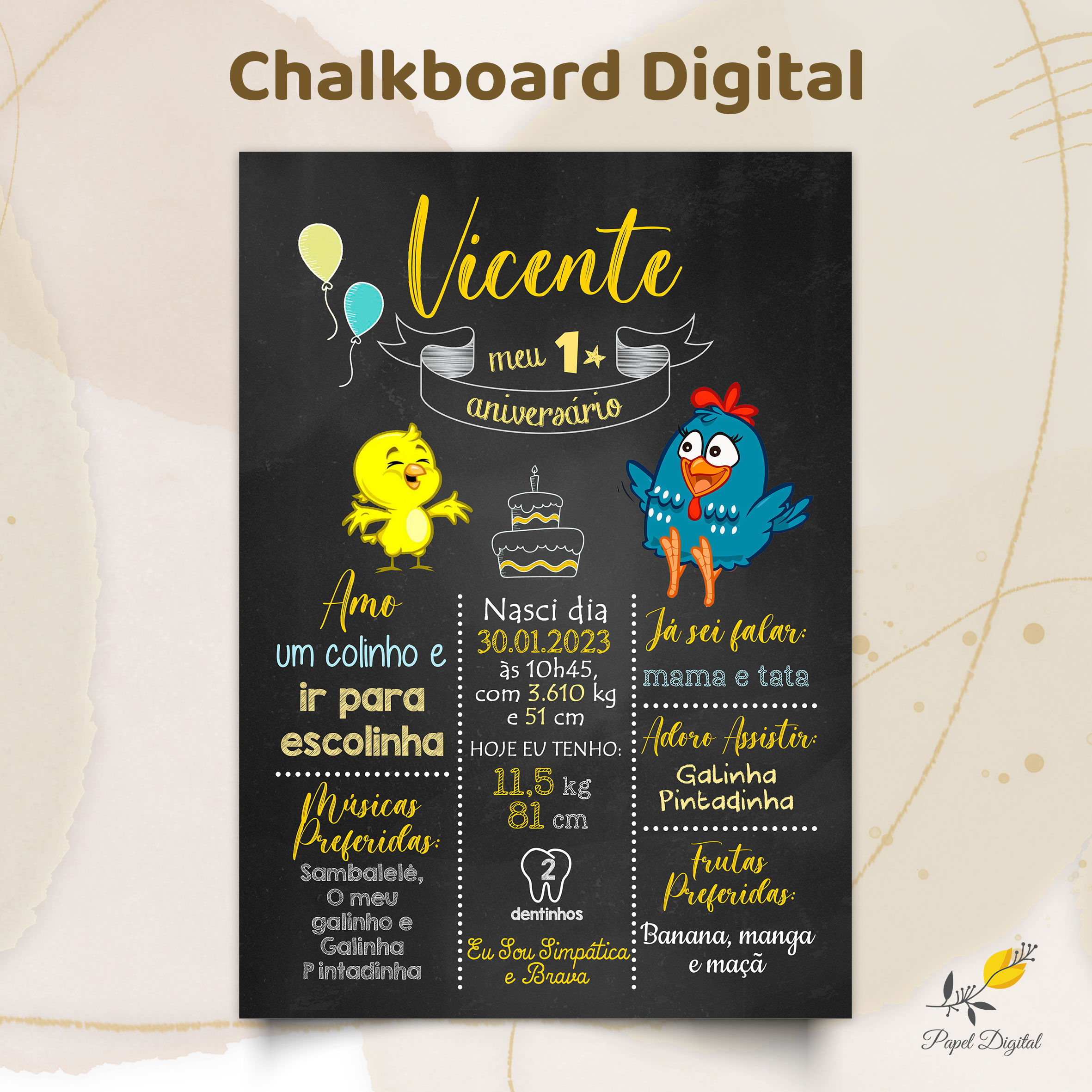 Chalkboard Digital Galinha Pintadinha Modelo 2