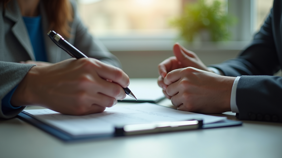Close-up view of hands exchanging notes during a counseling session