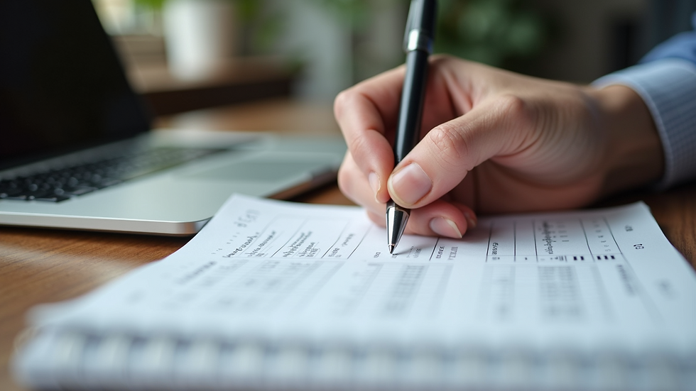 Close-up of a hand writing a budget plan in a notebook