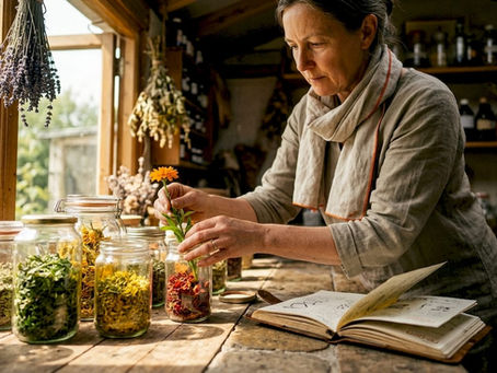 Herbalist preparing plant extracts for healing