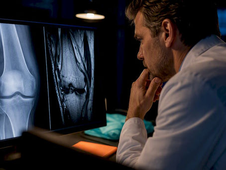 Clinician comparing X-ray and MRI bone scans