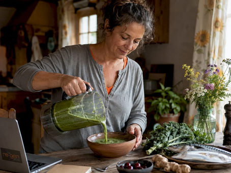 Woman preparing anti-inflammatory meal at home kitchen