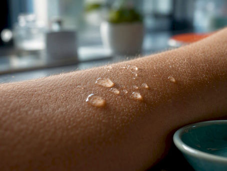 Magnesium solution droplets on forearm skin