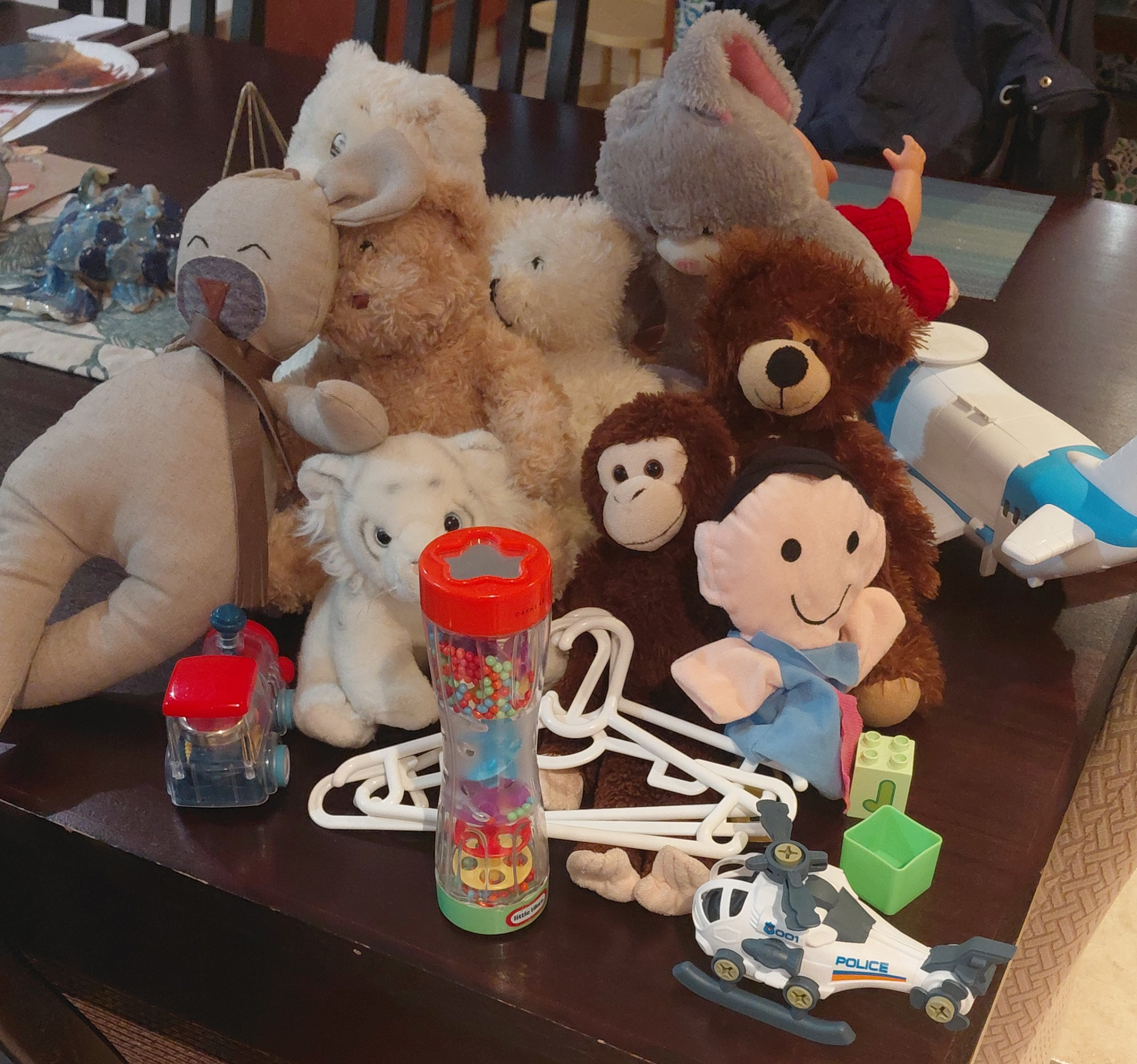 Toys that are repeatedly thrown, are taken away as a consequence to keep everyone safe, this was our "consequence toy" pile.