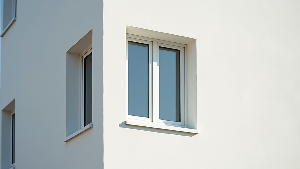 eye-level view of modern white window installed in a residential building