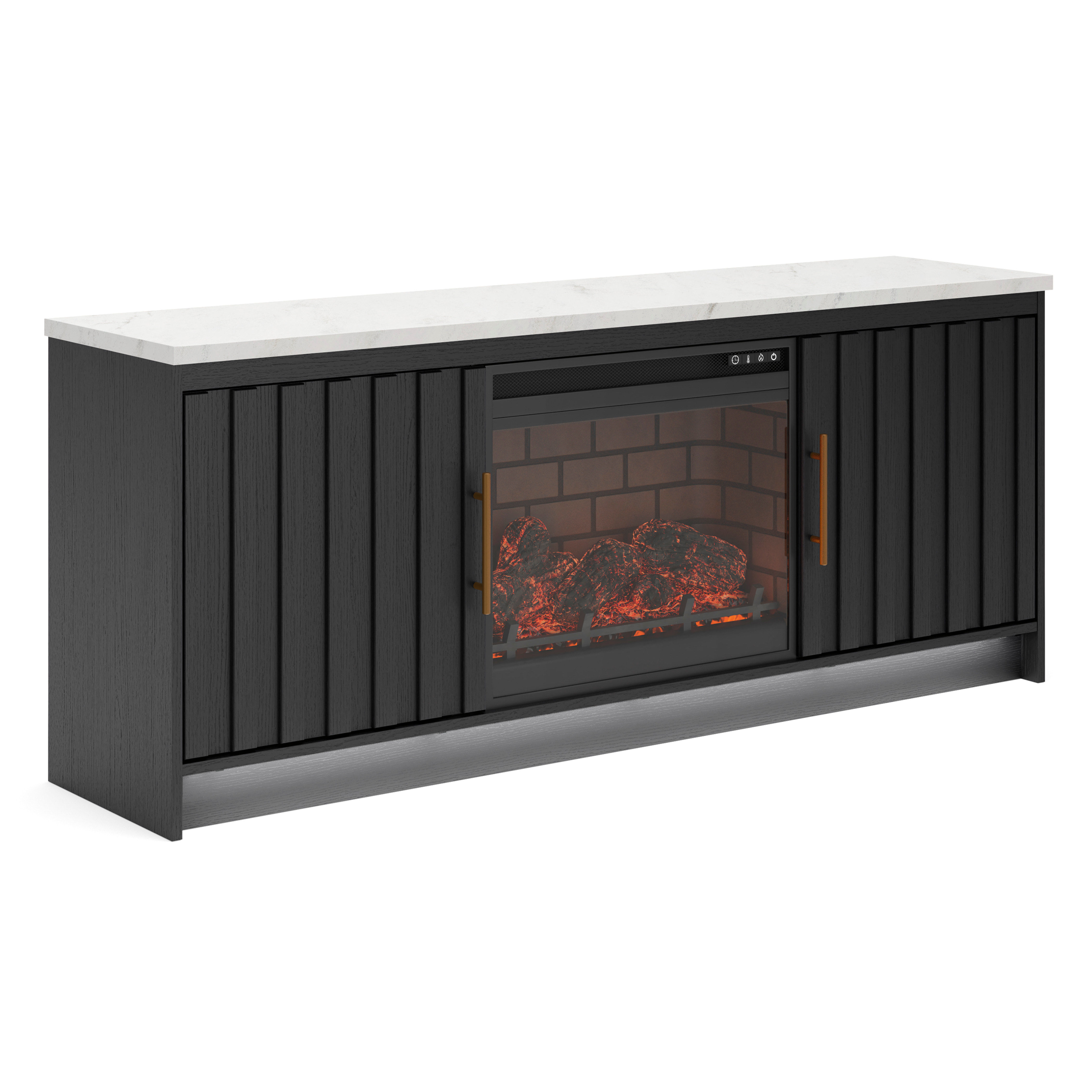 W2616-468 63" Black/White TV Stand with Fireplace