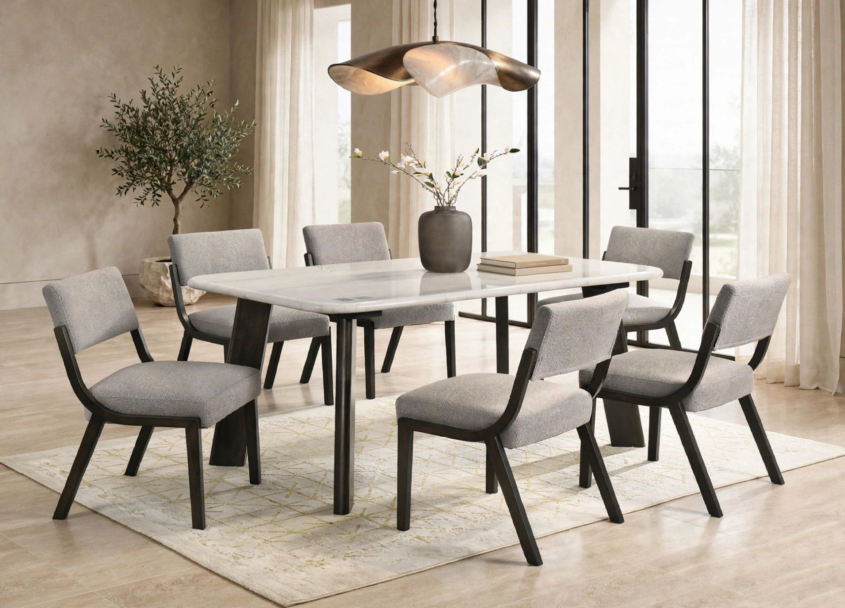 Parker20 Marble Table & 6 Chairs Set