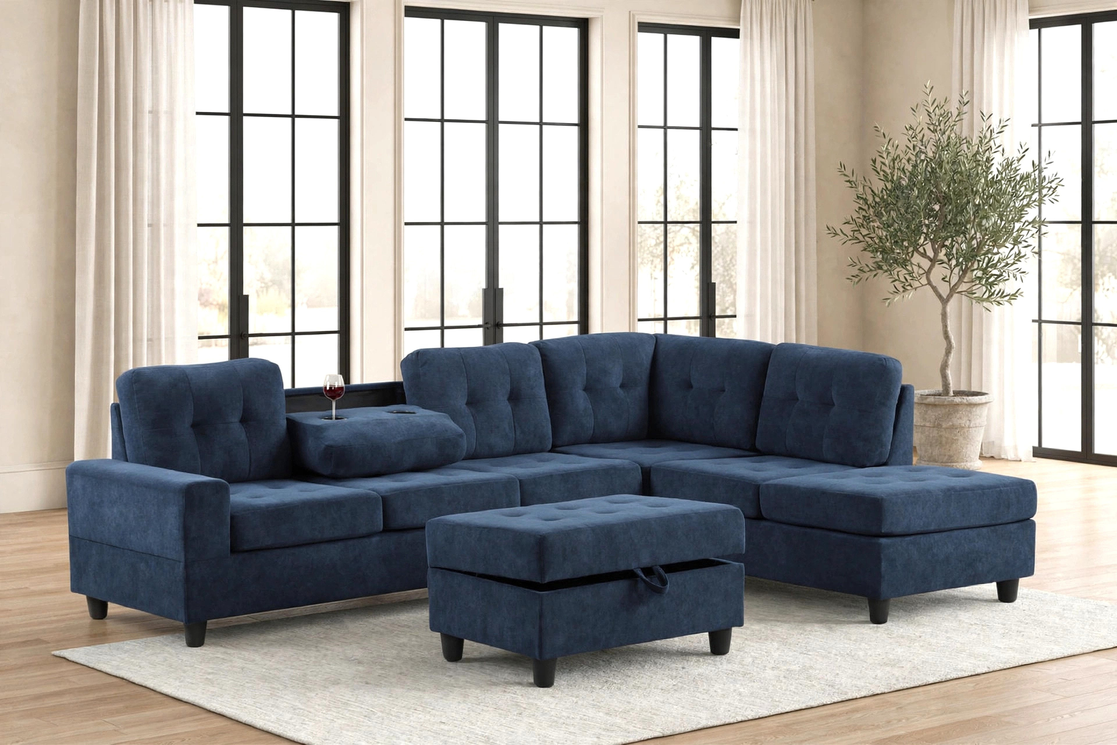 44Heights Navy Reversible Sectional & Ottoman