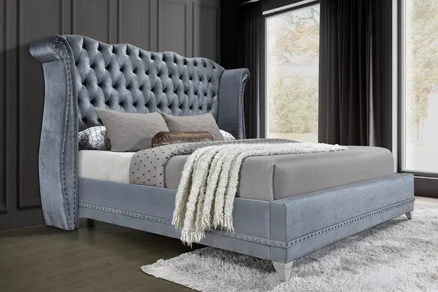 HH LUXOR VELVET TUFT BED GREY