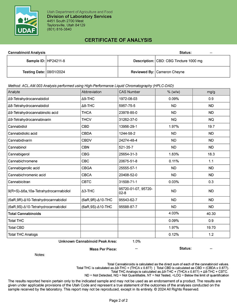 Thumbnail: 1000mg CBD/CBG tincture COA