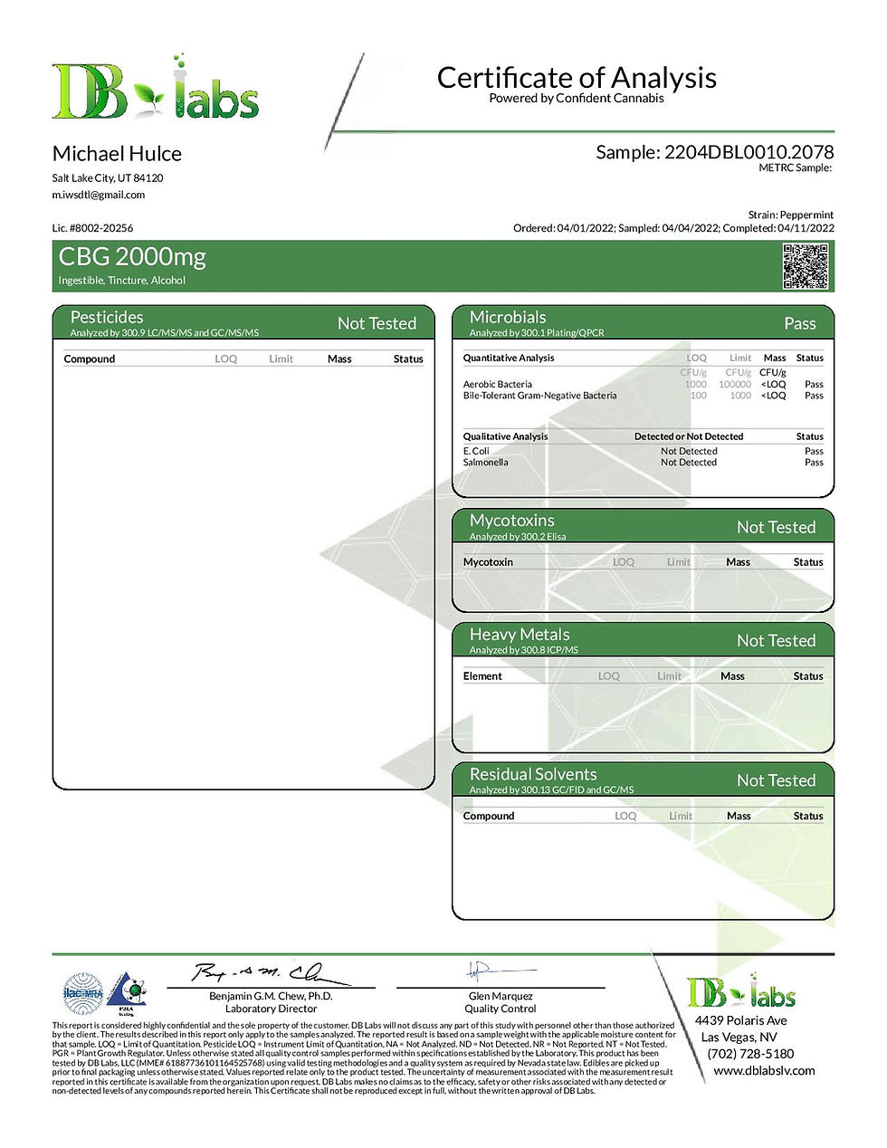 Thumbnail: 2000mg CBG tincture COA