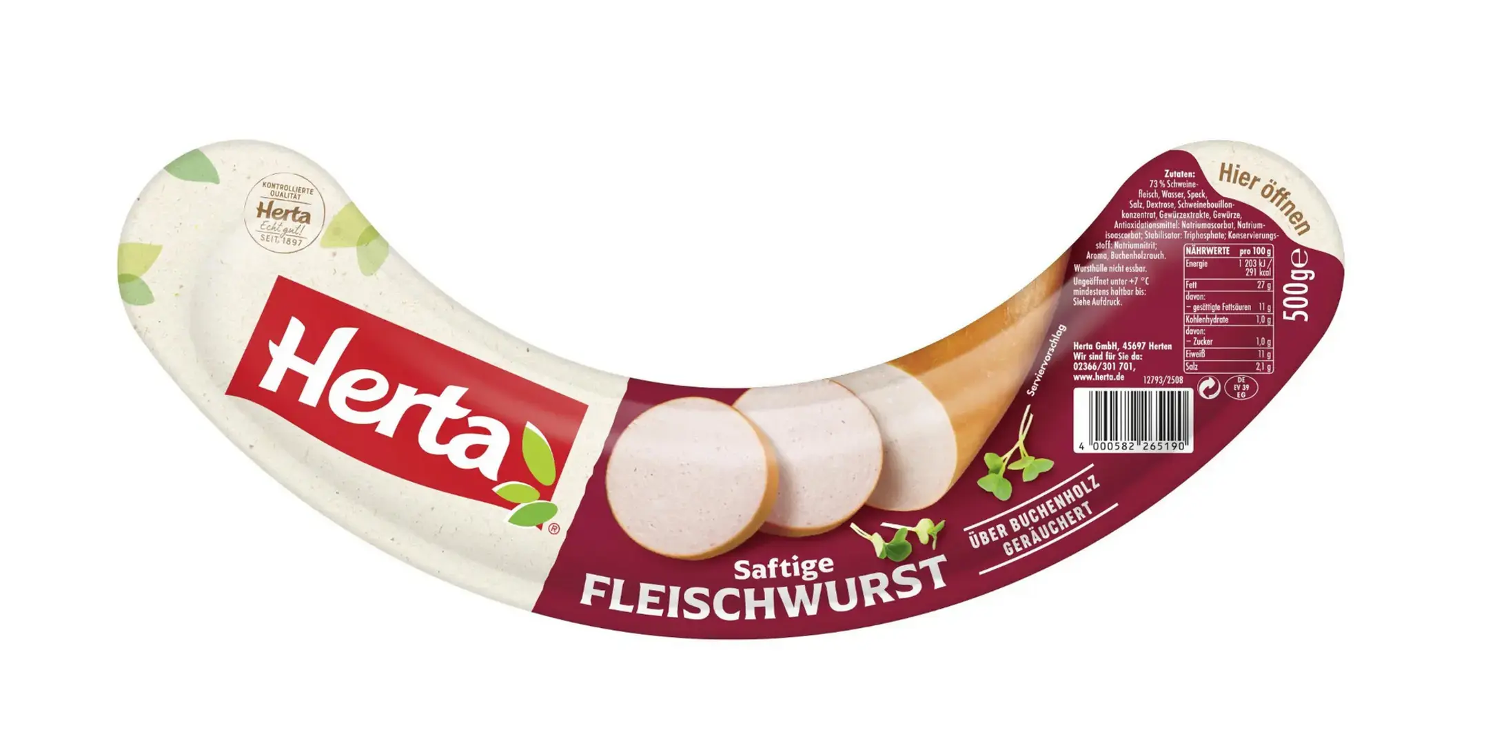 Herta Saftige Fleischwurst mit Buchenholz geräuchert  500 g