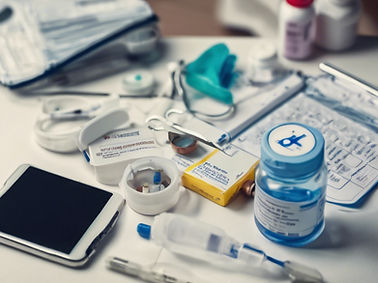 home based diagnostic kit for the flu and medicine on the table.jpg