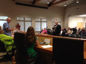 Attorney Glenn Johnson confronts Bastrop Mayor Ken Kesselus at June 21 Specially Called Executive Session