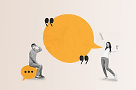 Creative abstract template collage of funny couple white visual effect talking sms empty s