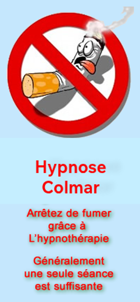  Visuel publicitaire montrant une cigarette qui s'étouffe, marqué « Arrêter de fumer grâce à l'hypnothérapie », illustrant l'accompagnement du cabinet de Colmar pour se libérer du tabac sans manque.