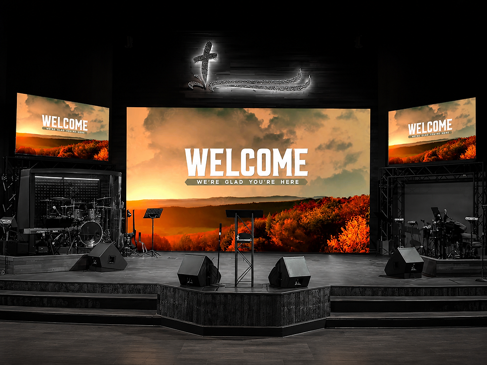 FIW Series LED Video Wall installed at a church with large center screen and two side screens