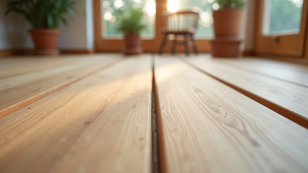 Eye-level view of hardwood floor planks laid out for installation