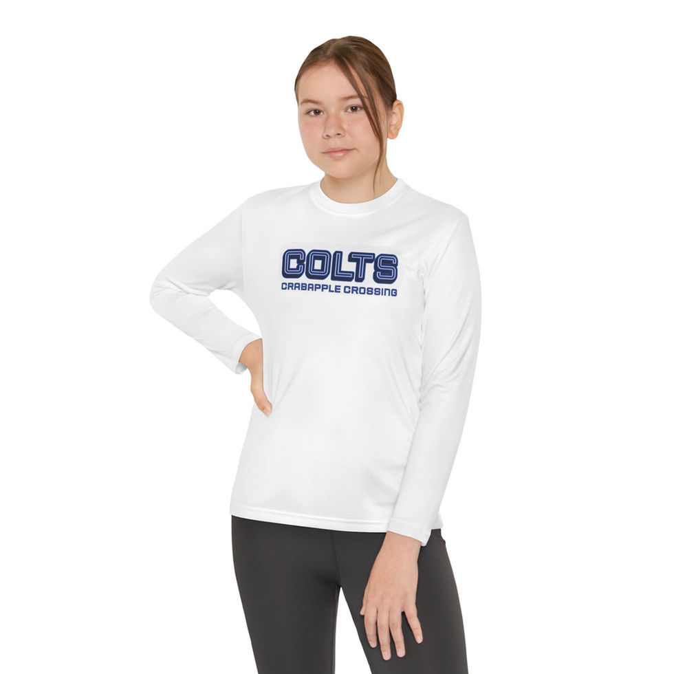 Youth white long-sleeve shirt with Colts logo