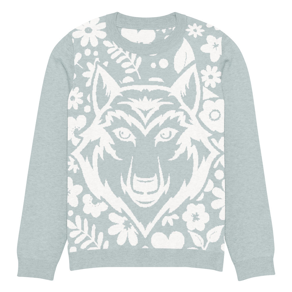 Thumbnail: Wolf White Floral | Custom Knitted Crew Neck Sweater | Powder