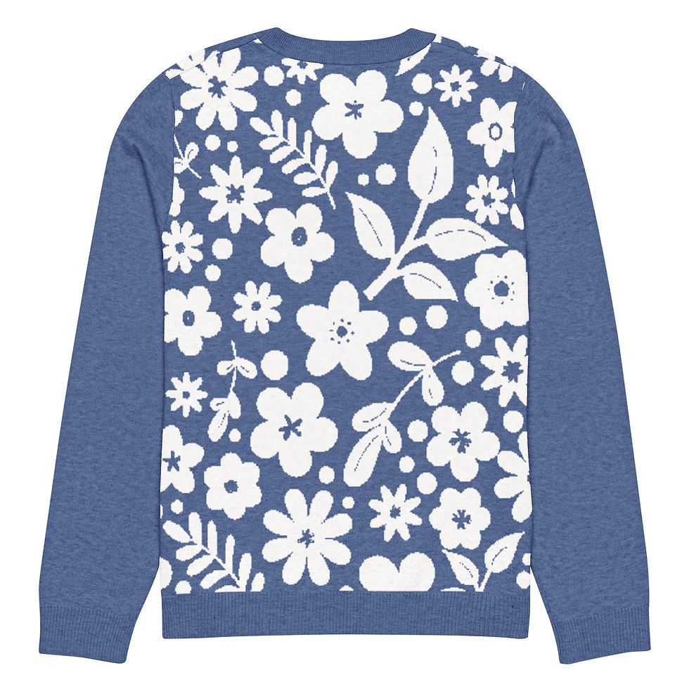 Thumbnail: Wolf White Floral | Custom Knitted Crew Neck Sweater | Denim