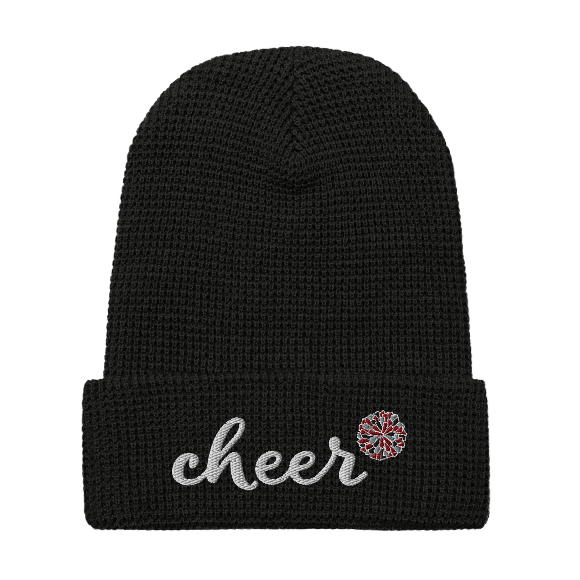 Wellington | Embroidered White Cheer Waffle Beanie