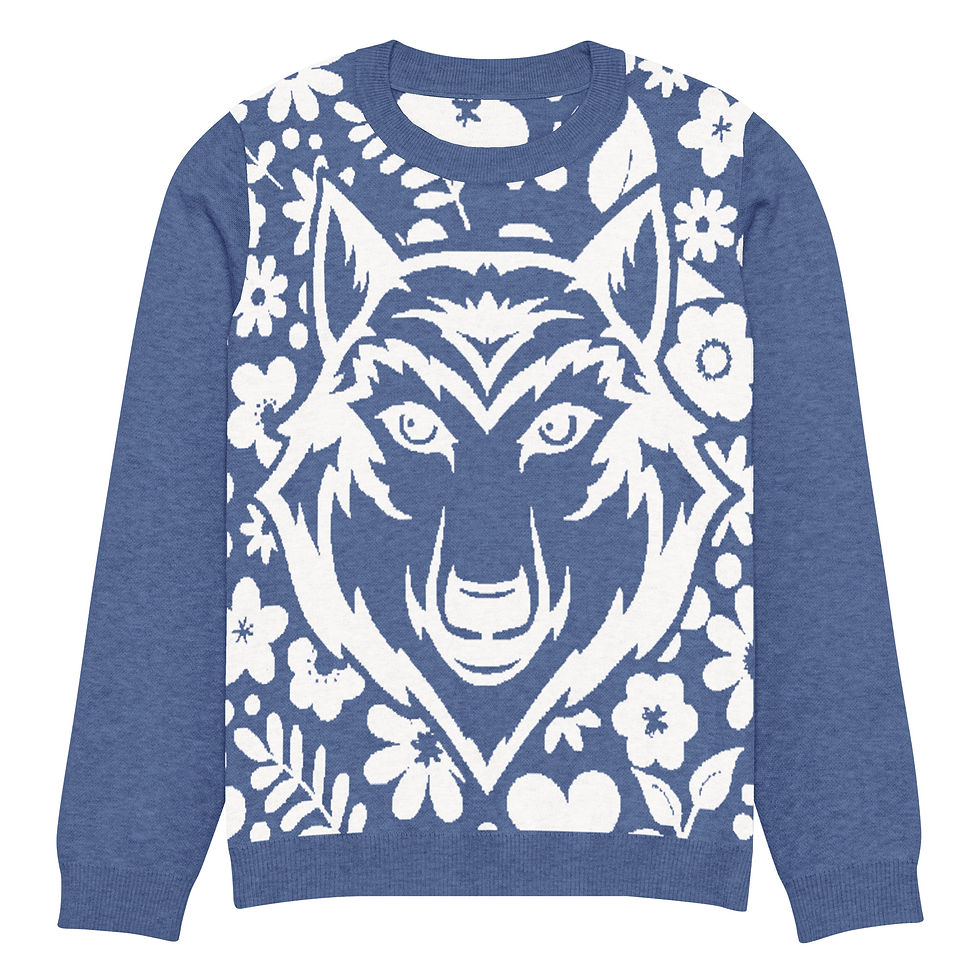 Thumbnail: Wolf White Floral | Custom Knitted Crew Neck Sweater | Denim