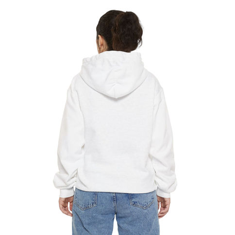 White women's hoodie, rear view