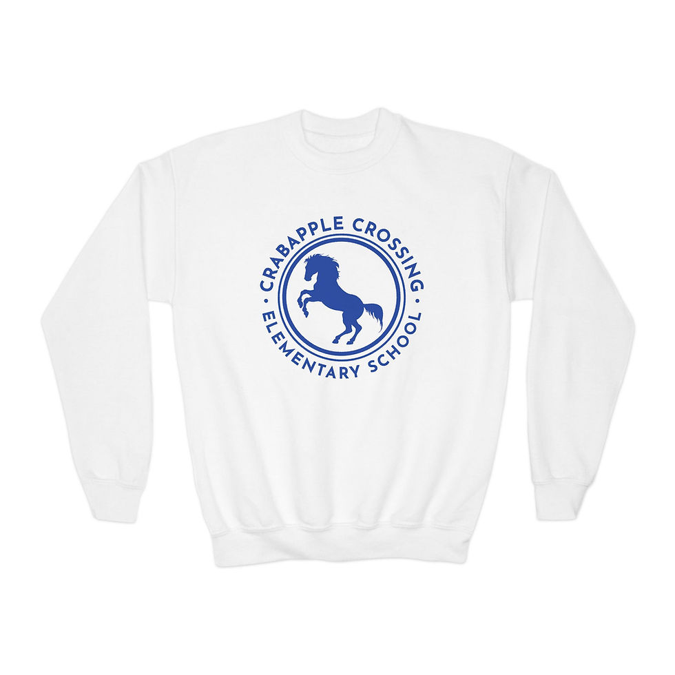 White Crabapple Crossing sweatshirt with school logo