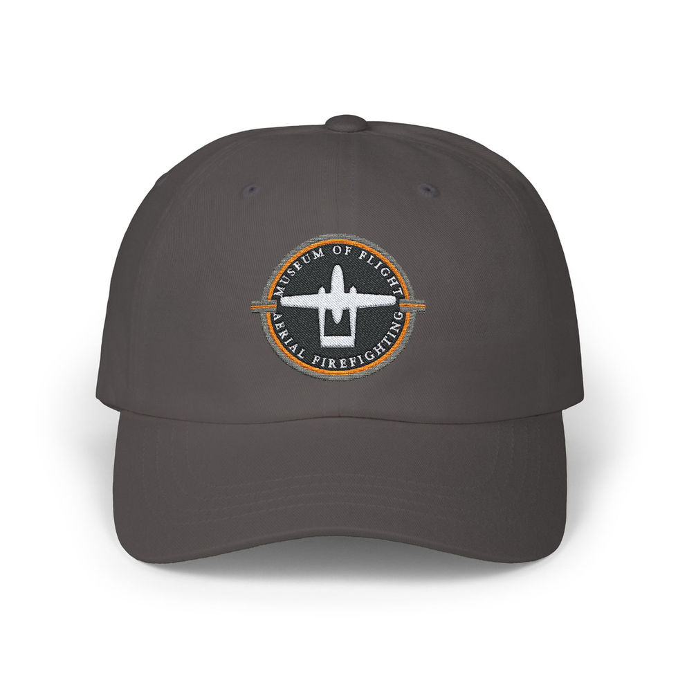 Dark gray Museum of Flight cap with embroidered plane and text.