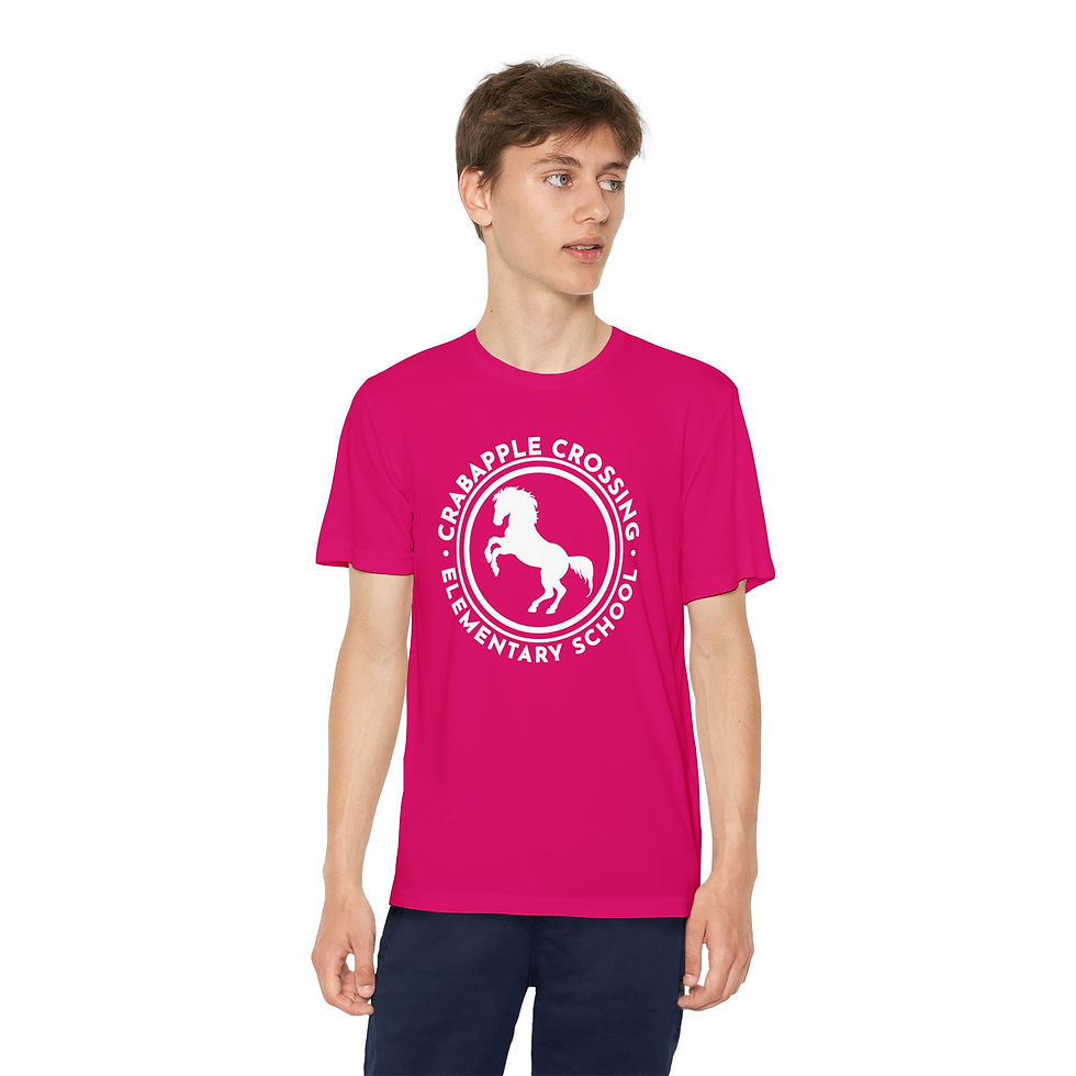 Thumbnail: CCES Youth Short Sleeve Sport Tee – Circle Colt Logo | White on Pink Raspberry