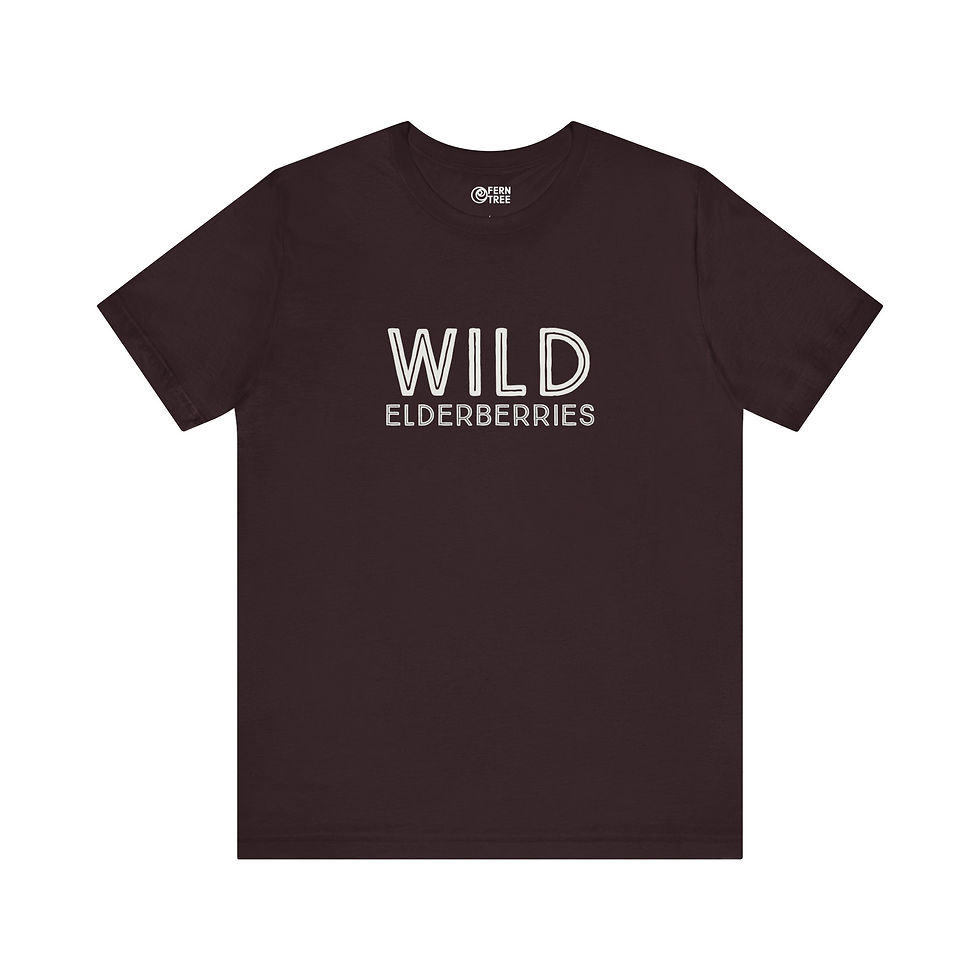 Thumbnail: Dark brown t-shirt with "WILD ELDERBERRIES" text, FernTree