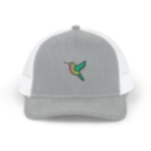Embroidered hummingbird on grey and white youth trucker cap