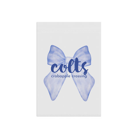Blue bow with colts crabapple dressing text Alpharette Georgia