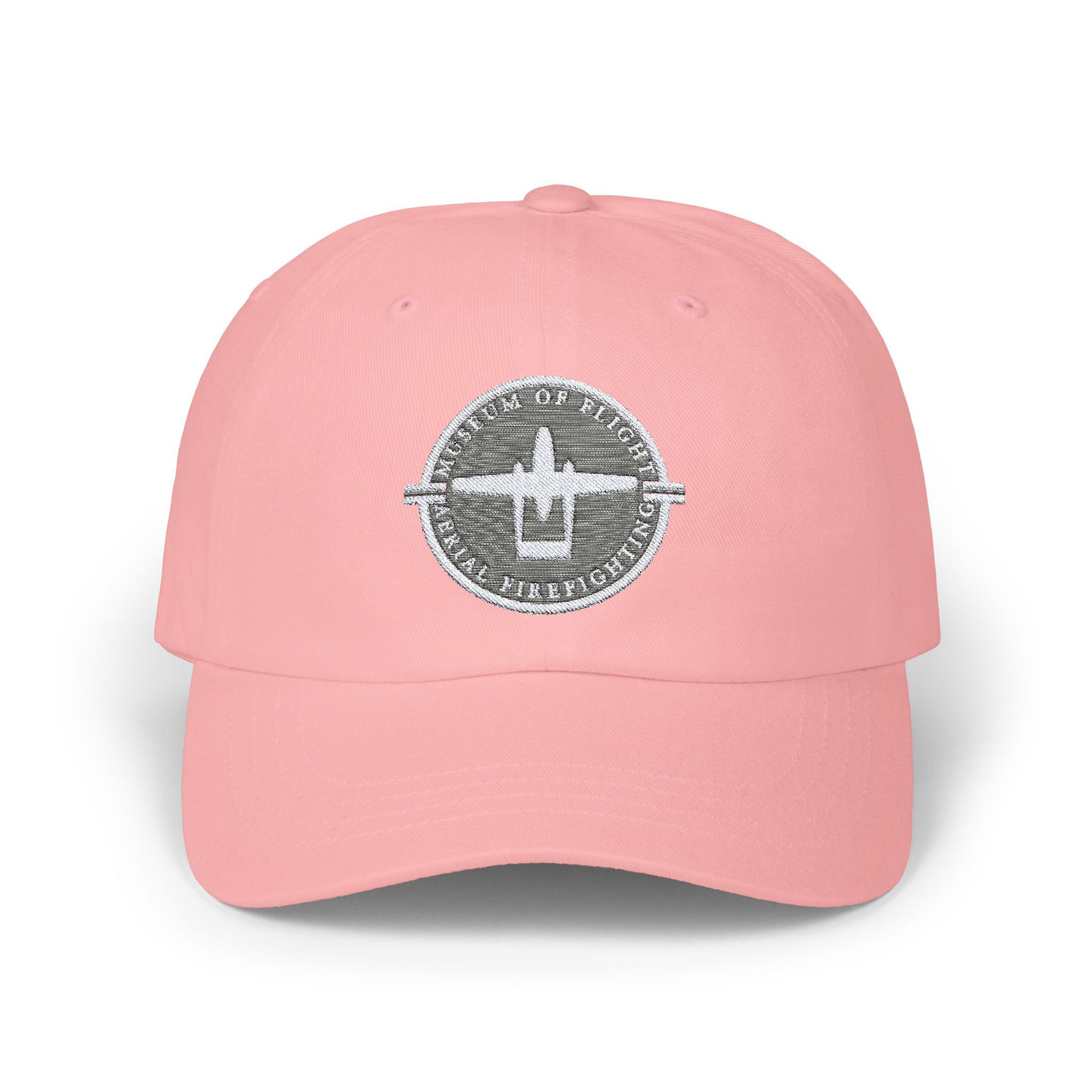 Pink baseball cap featuring Museum of Flight logo