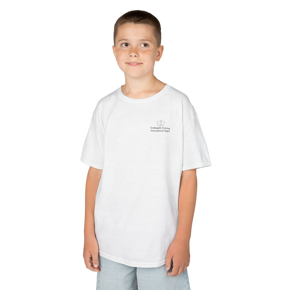 Thumbnail: CCES International Night | Youth T-shirt | Horse Shoe + Back Print  | White