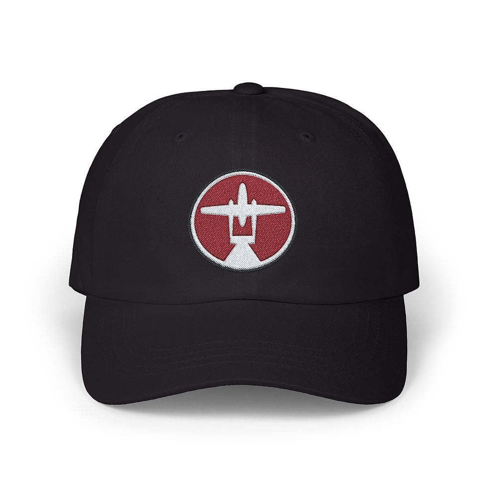 Black baseball cap with embroidered plane