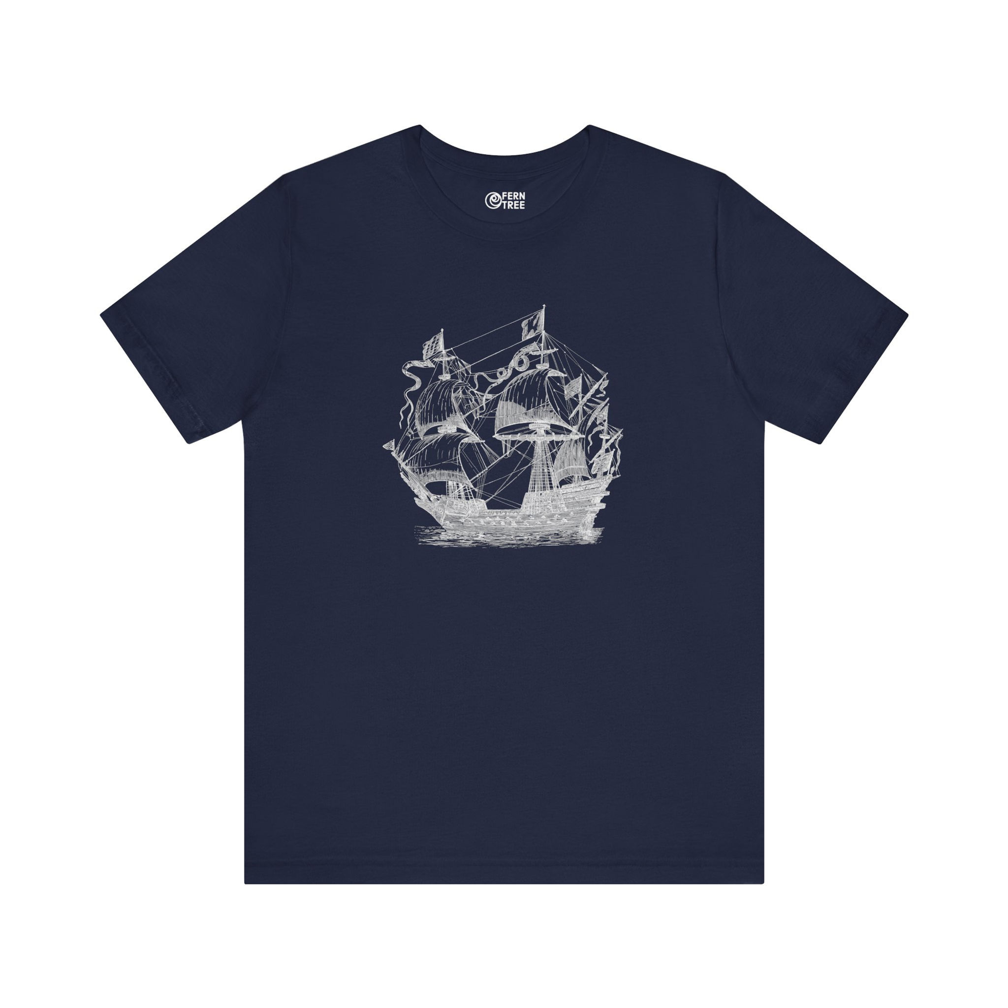 Navy t-shirt with a vintage sailing ship