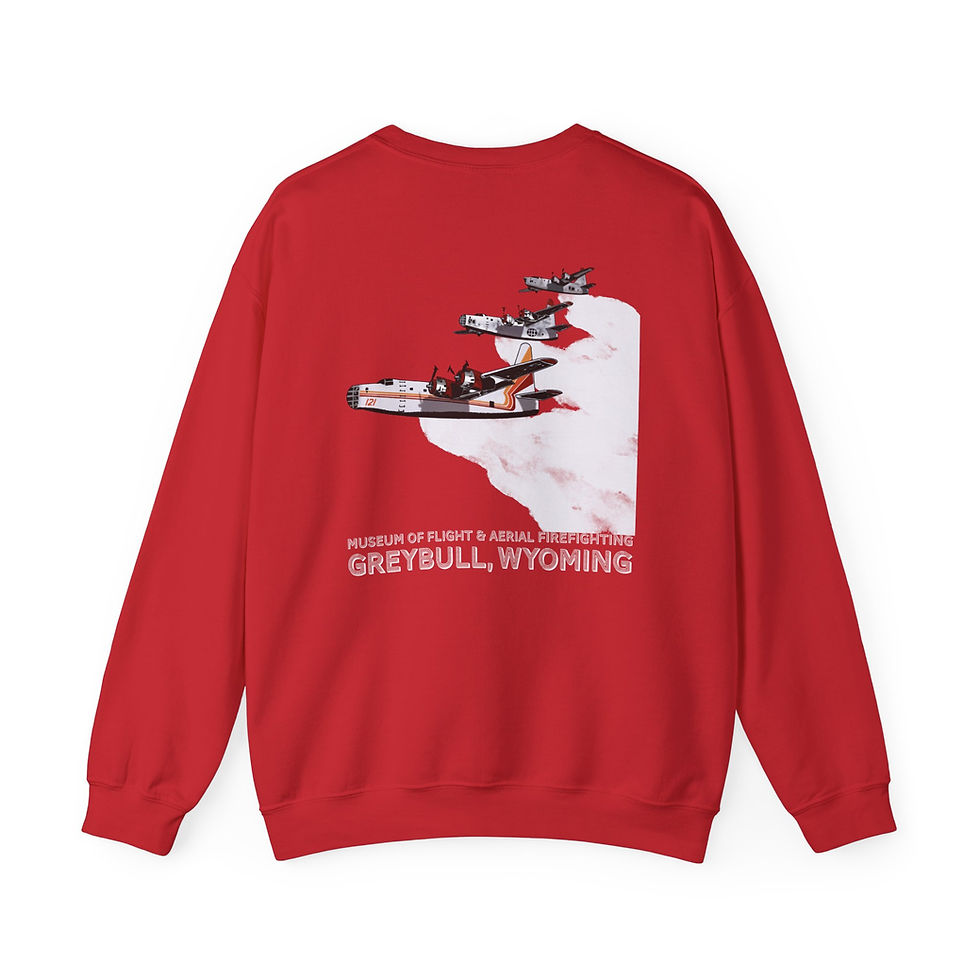 Red sweatshirt with Museum of Flight & Aerial Firefighting Greybull, Wyoming design