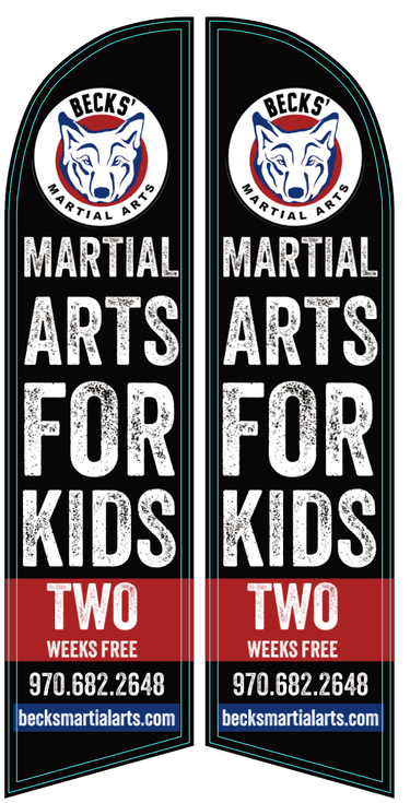 Feather flag design featuring Becks circle logo on top of the advertisement for a feather flag