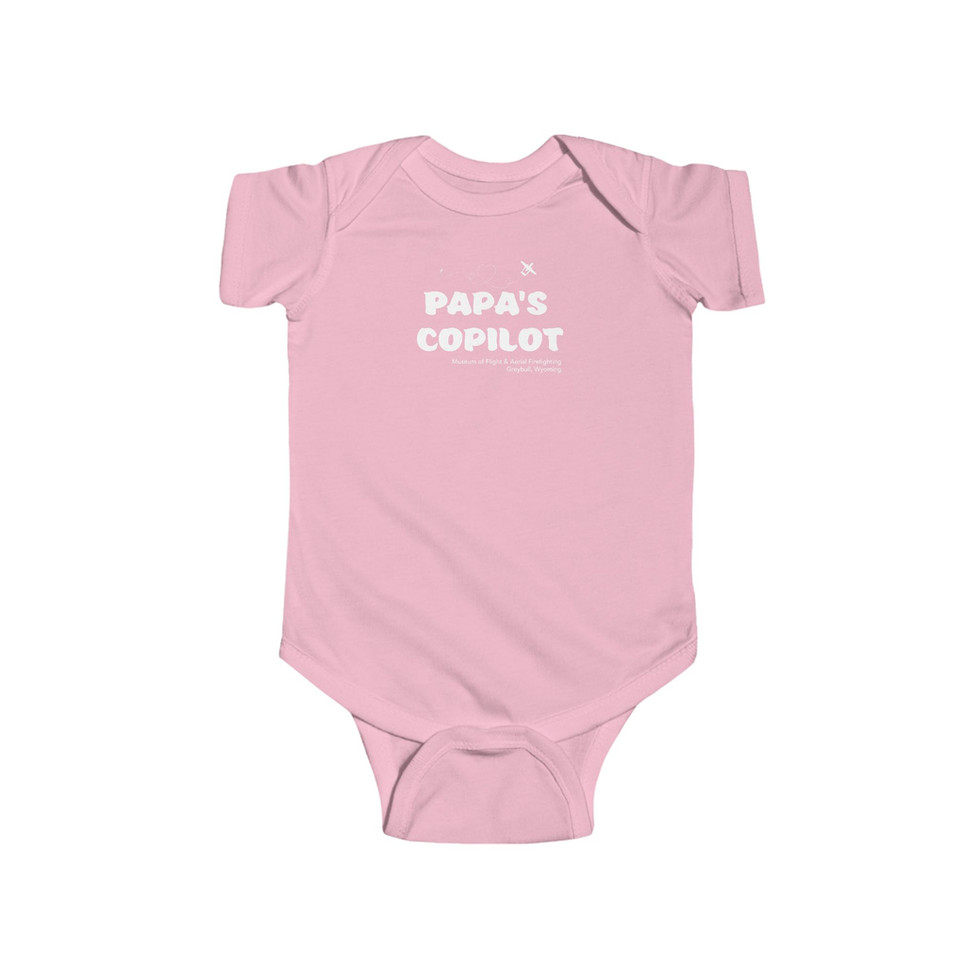 Pink baby onesie with "Papa's Copilot" text
